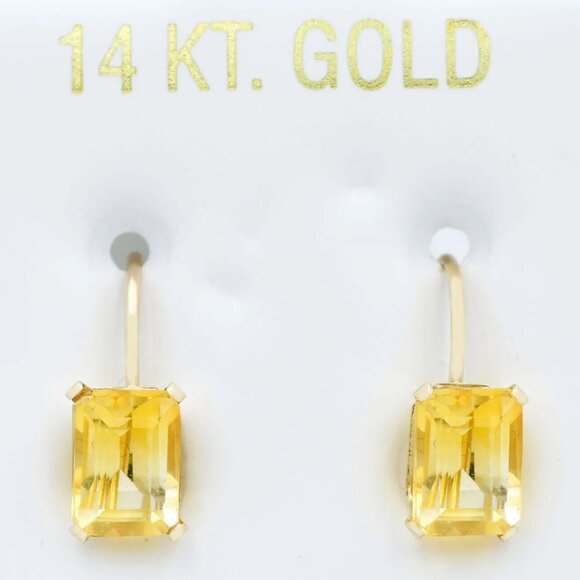 Genuine 2.84 Cts Yellow Topaz Dangling Earrings 14k Gold
